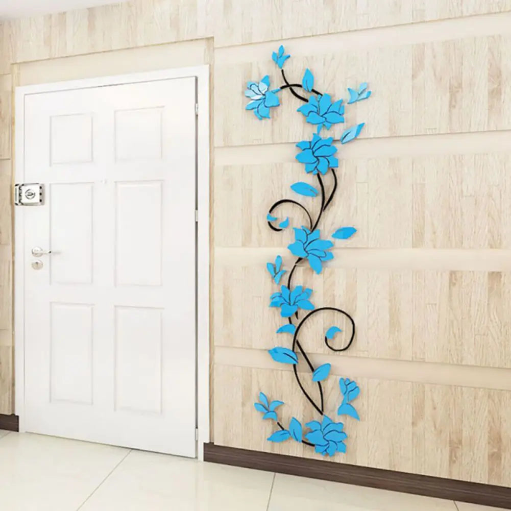3D Wall Sticker Floral Tree Vase Mural For Bedroom Decor