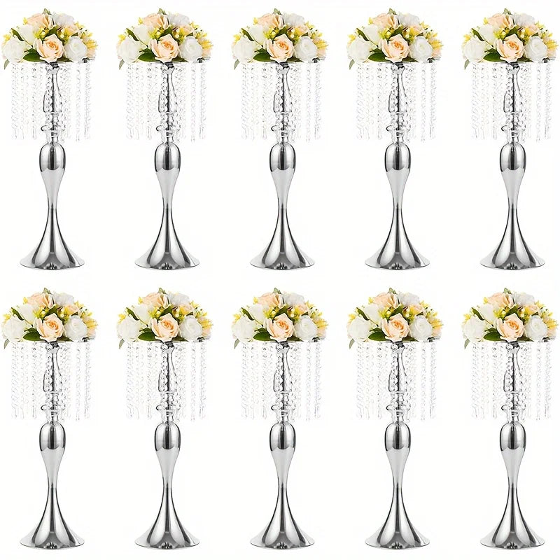 Function Crystal Flower Stand Centerpiece Metal Vase