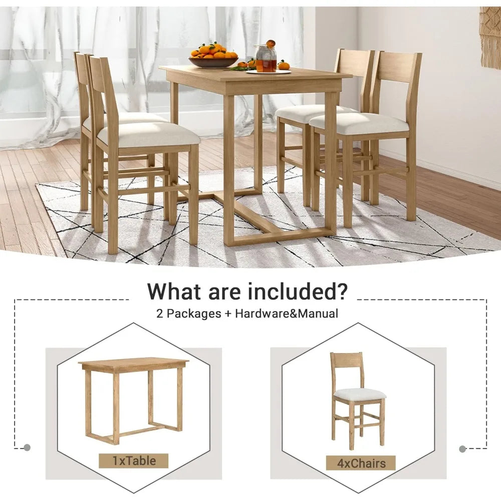 MKDK Counter Height Dining Set with Table for 4 Chairs