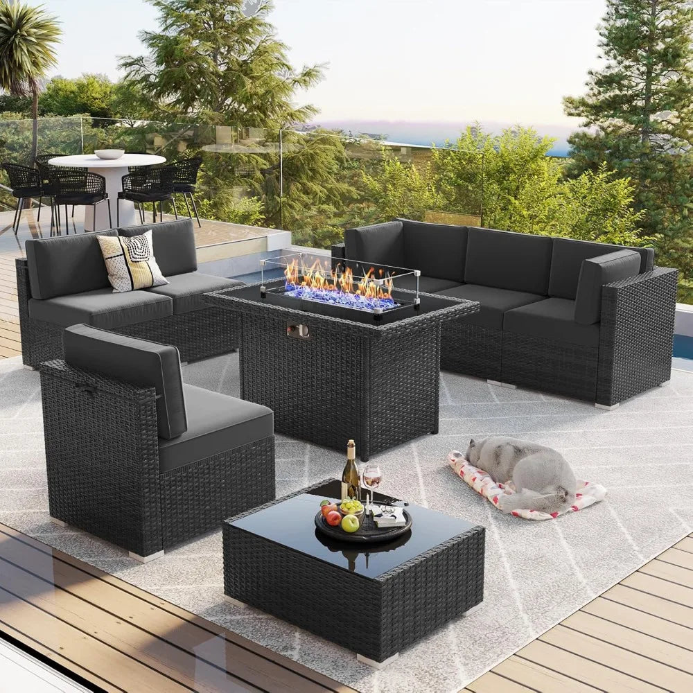 General Patio Furniture Set With Propane Fire Pit Table