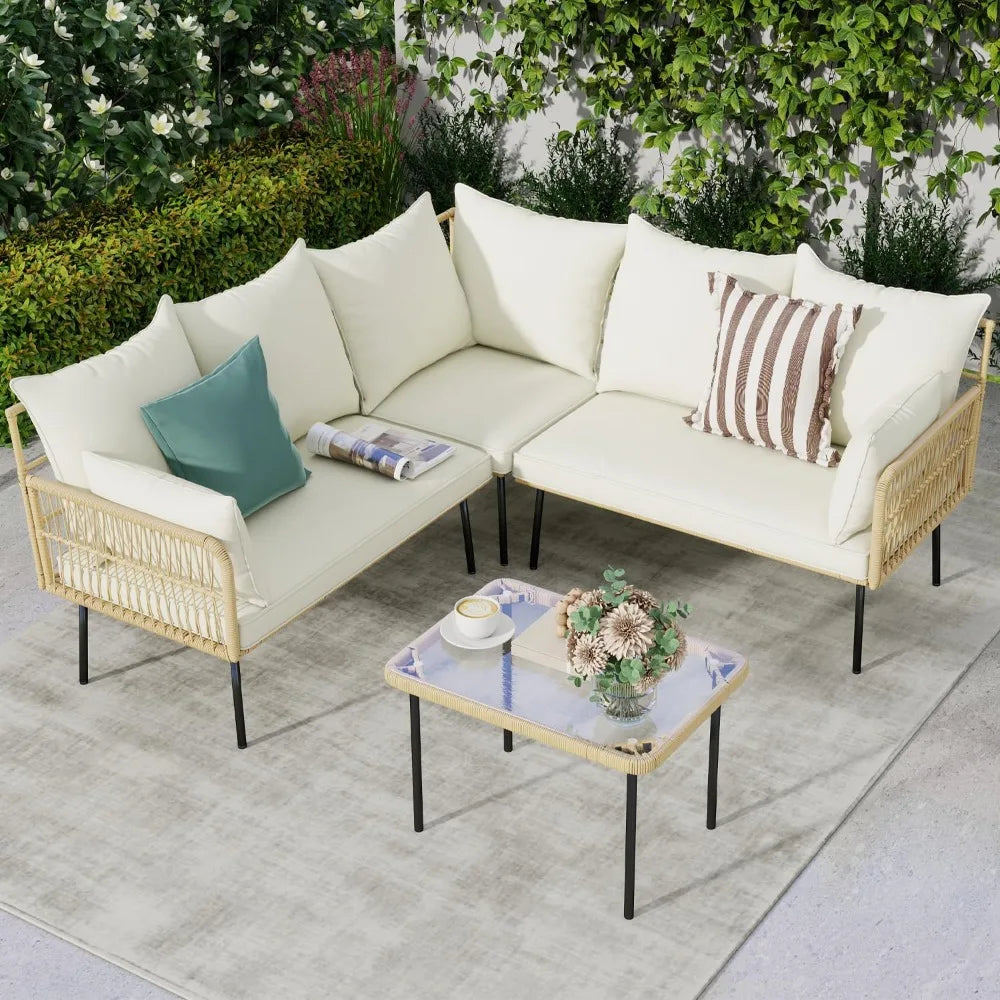 Hign-concerned Wicker 4 Piece Patio Set Outdoor Boho