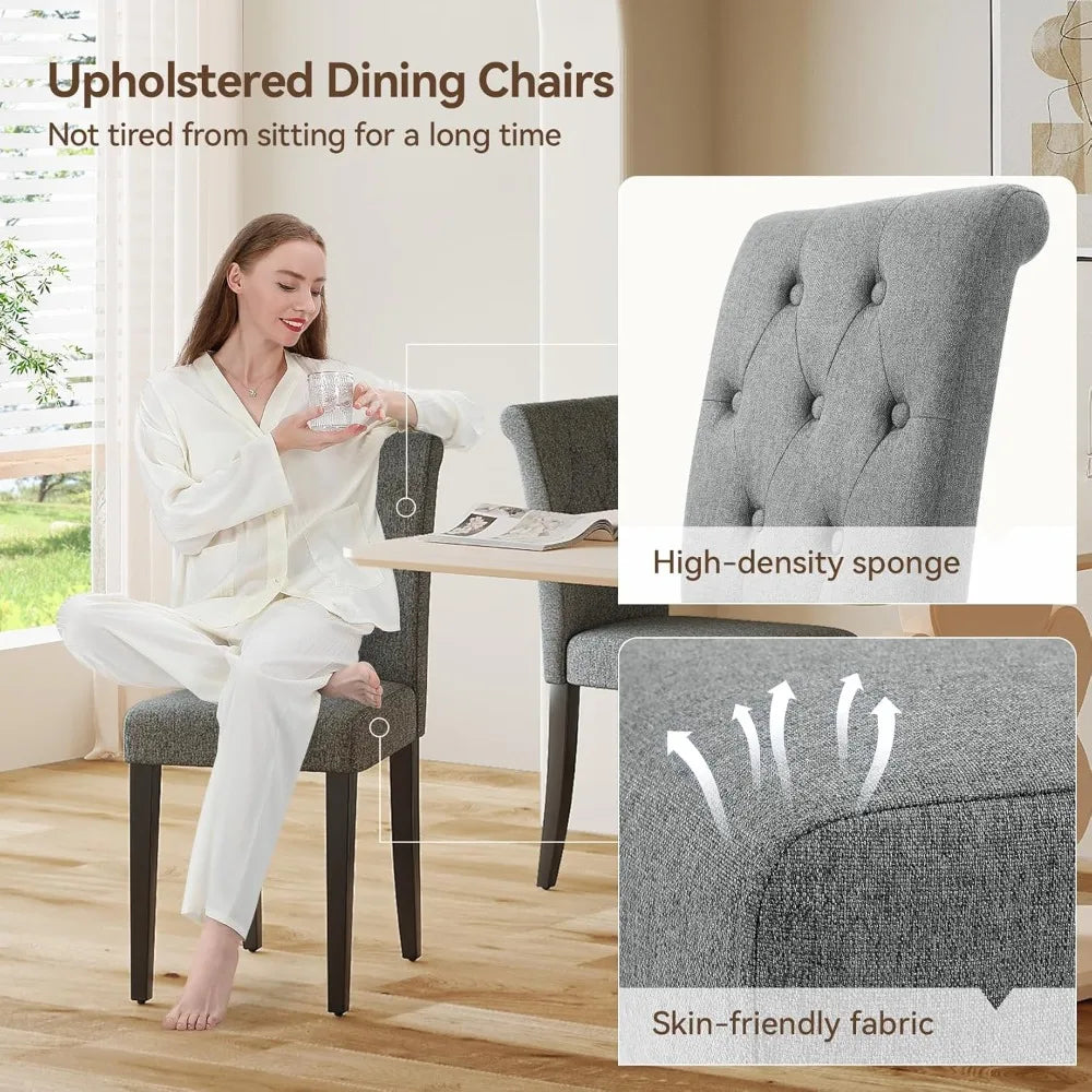 MKDK Parsons Button Tufted Dining Chairs With Solid Wood Legs