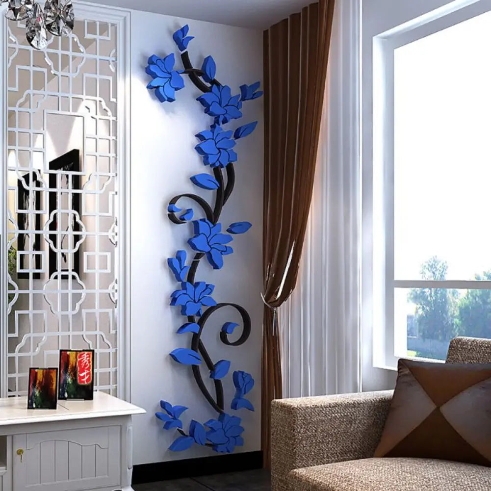 3D Wall Sticker Floral Tree Vase Mural For Bedroom Decor