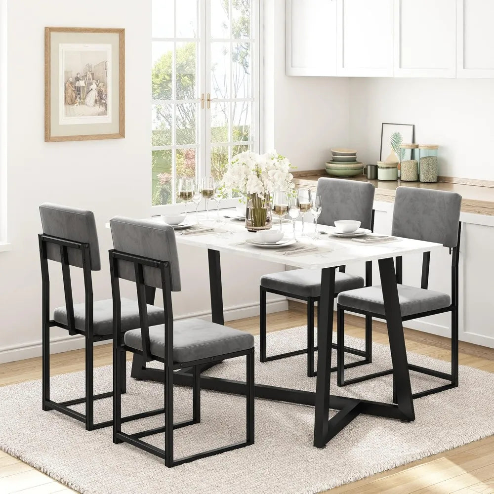 MKDK Faux Marble Dining Set For Four With Velvet Chairs