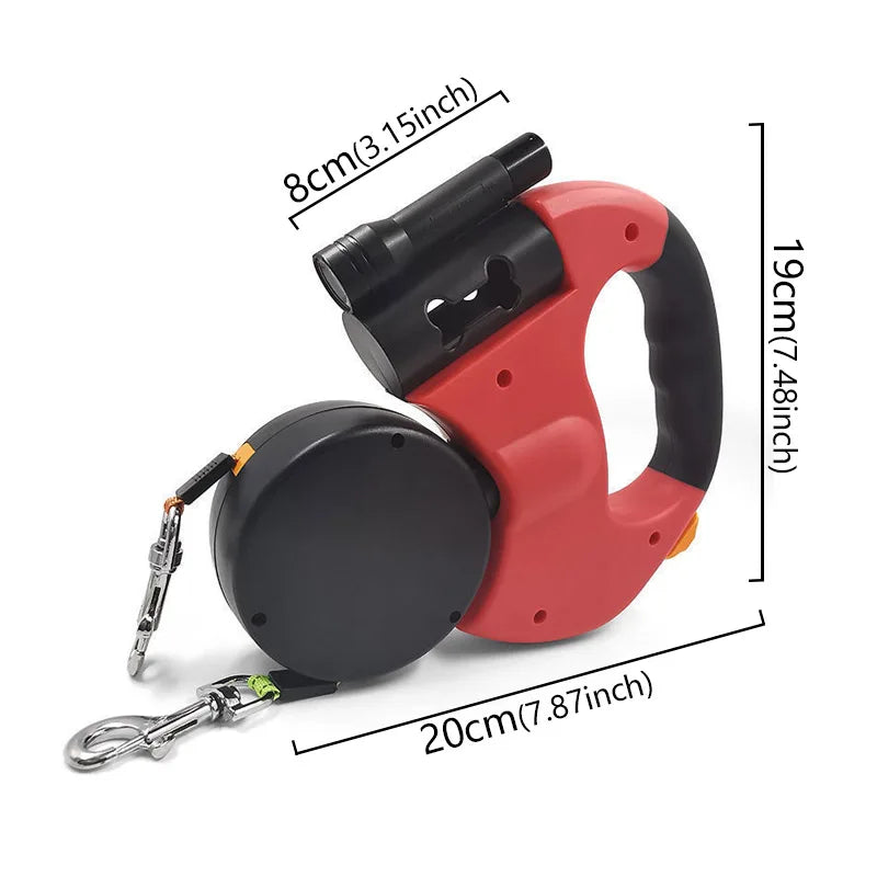 CN Guangdong 3in1 AutomaticDoubleHeadRetractable Dog Leash With Flashlight PoopBagDispenser