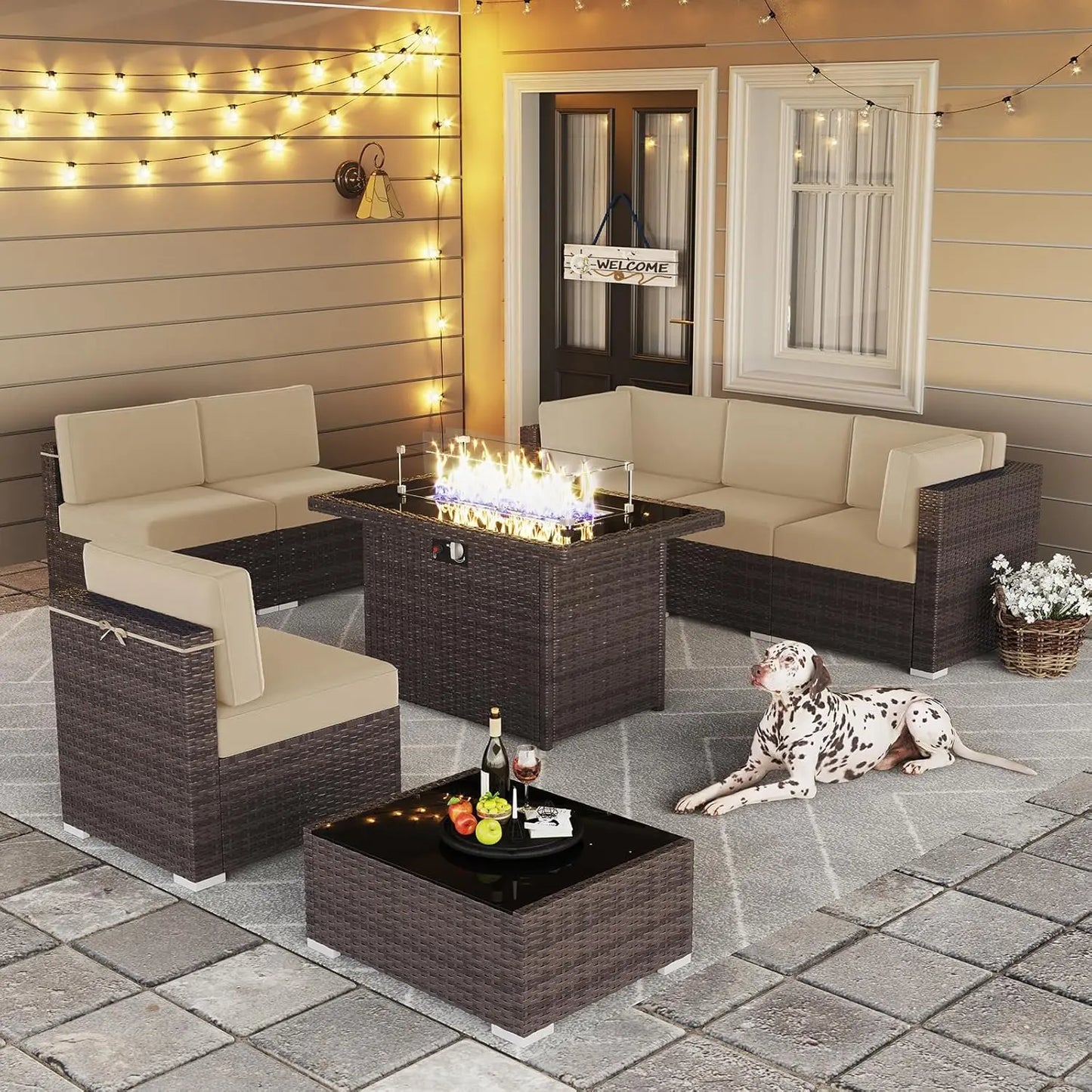 General Patio Furniture Set With Propane Fire Pit Table