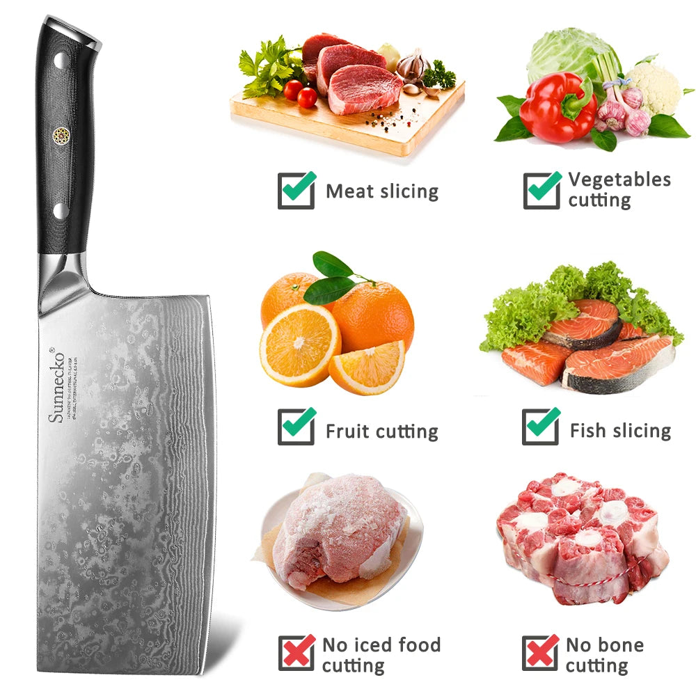 Sunnecko Damascus VG10 Cleaver Knife For Kitchen Professionals