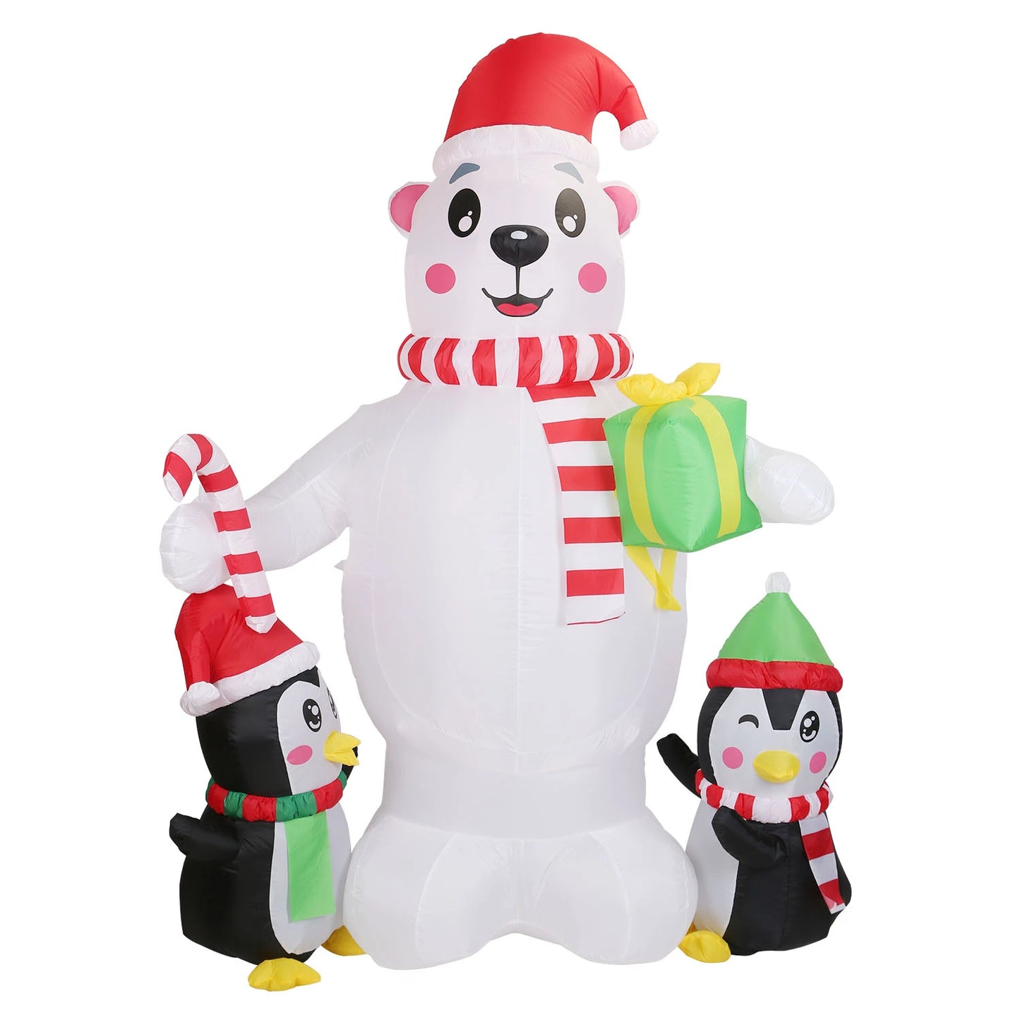 5.9FT Christmas Inflatable Outdoor Decoration Polar Bear Gift Box Penguin Blow Up Yard Decoration with LED Light Built-in Air