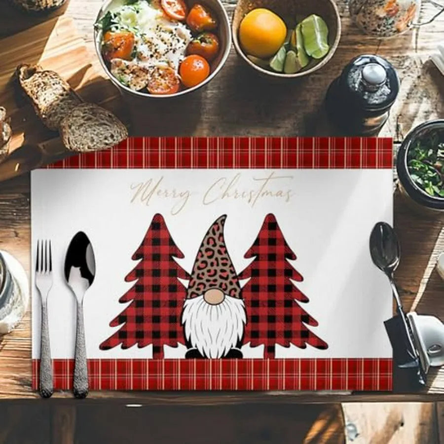 Winter Christmas Tree Gnome Placemats Set Of Four Washable
