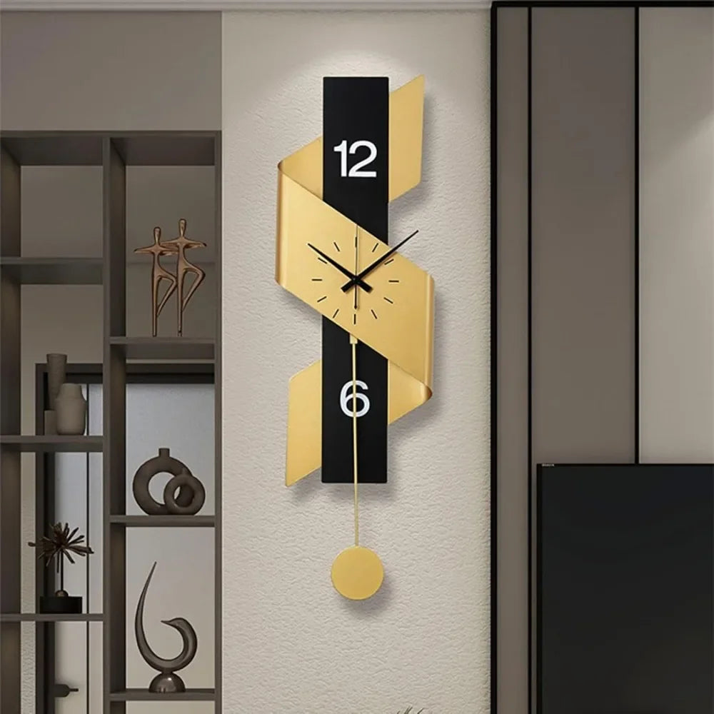 Display Modern Wall Clock With Pendulum Iron Construction