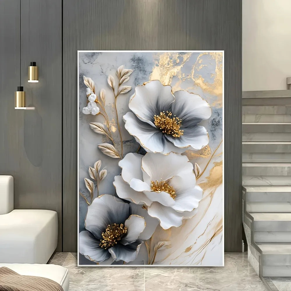 Hign-Concerned Floral Canvas Mural Framed Painting Wall Art