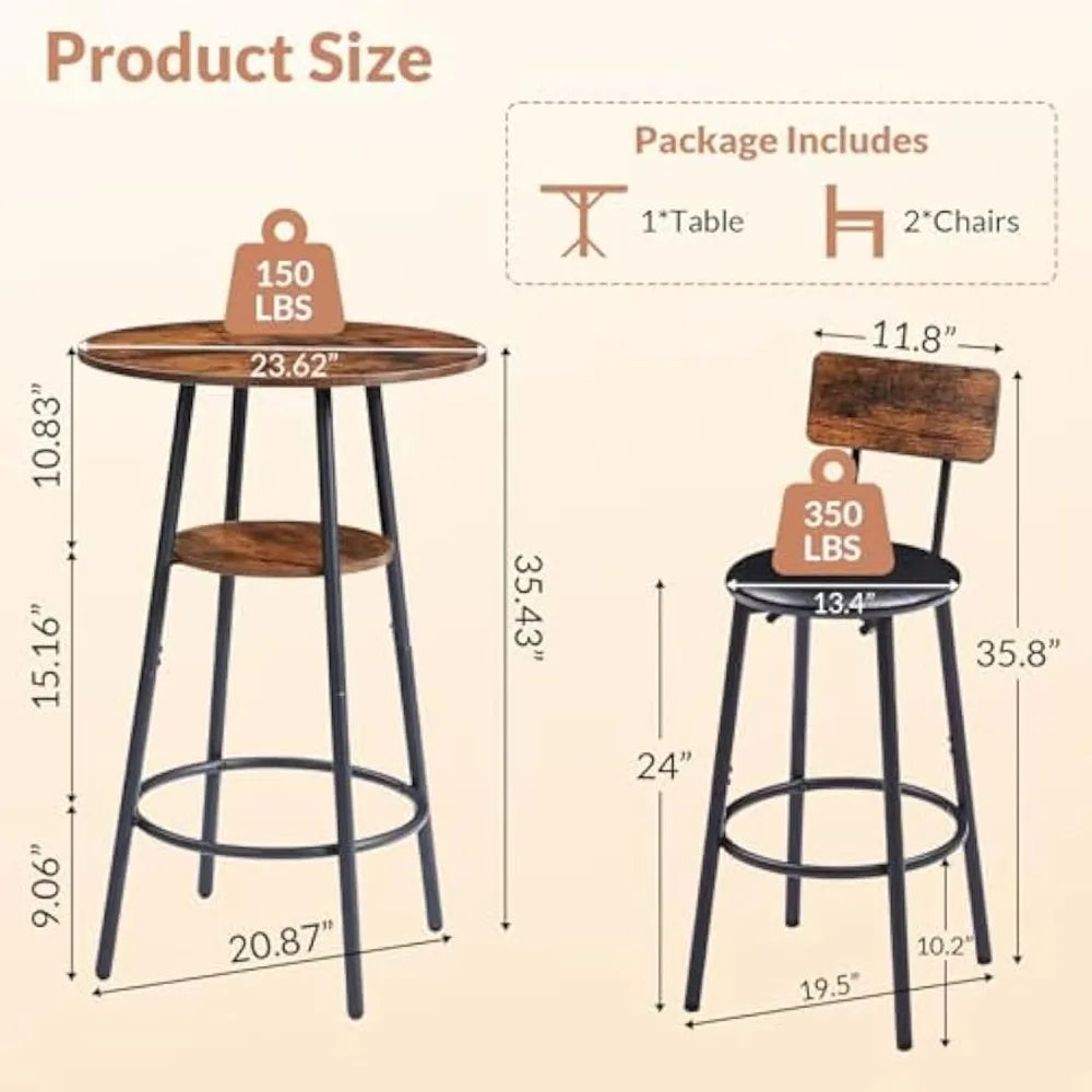 Dafify 3 Piece Round Bar Table and Chair Set