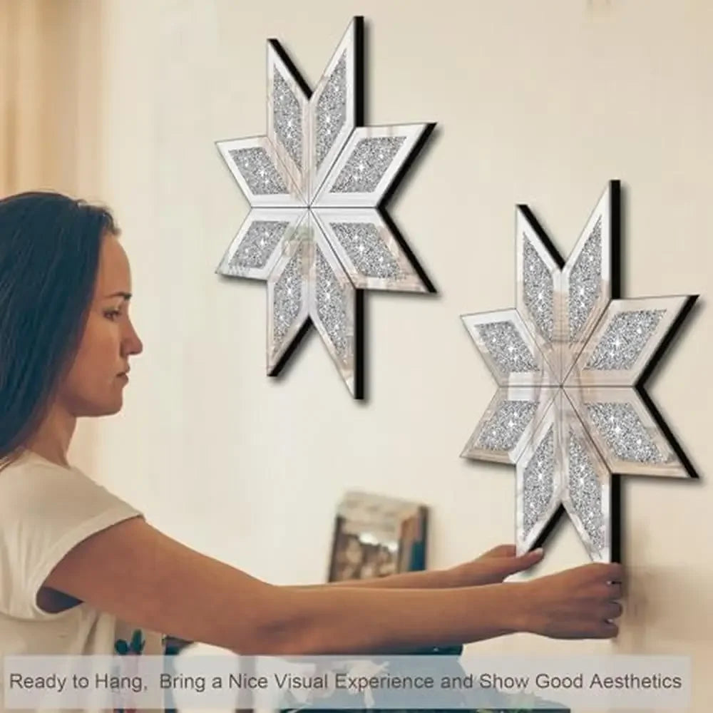 DUTRIEUX Crushed Diamond Wall Mirror Set Snowflake Design
