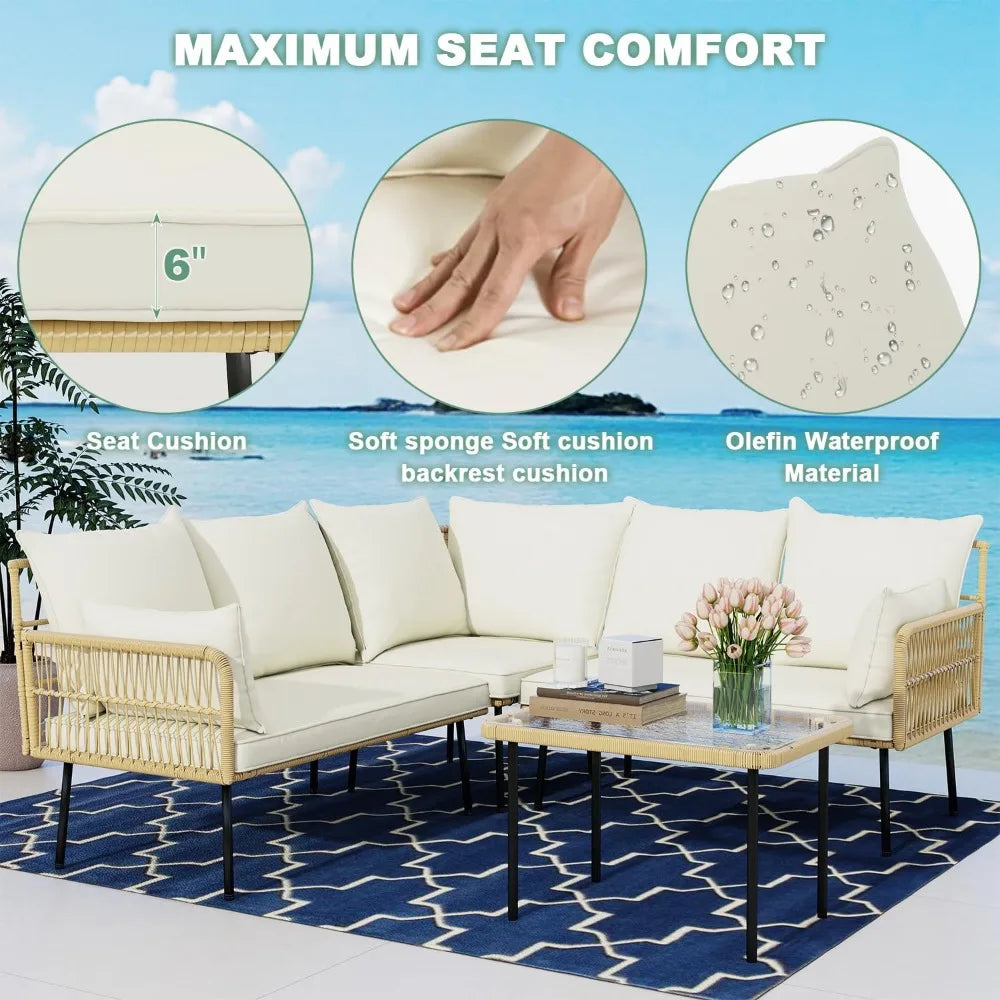 Hign-concerned Wicker 4 Piece Patio Set Outdoor Boho