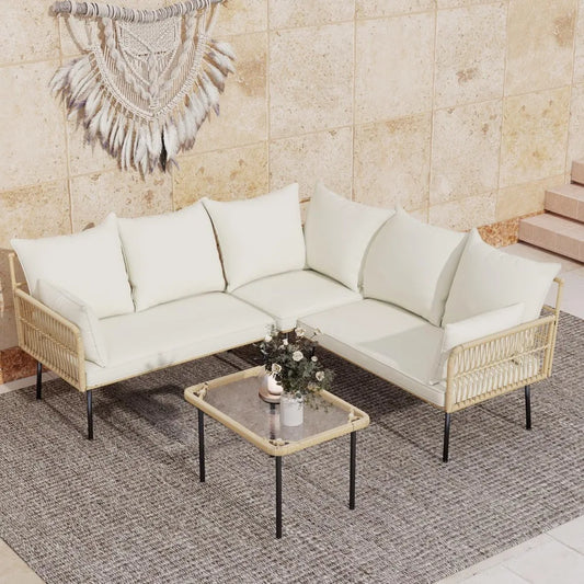 Hign-concerned Wicker 4 Piece Patio Set Outdoor Boho