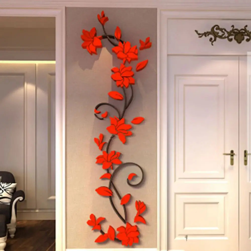 3D Wall Sticker Floral Tree Vase Mural For Bedroom Decor