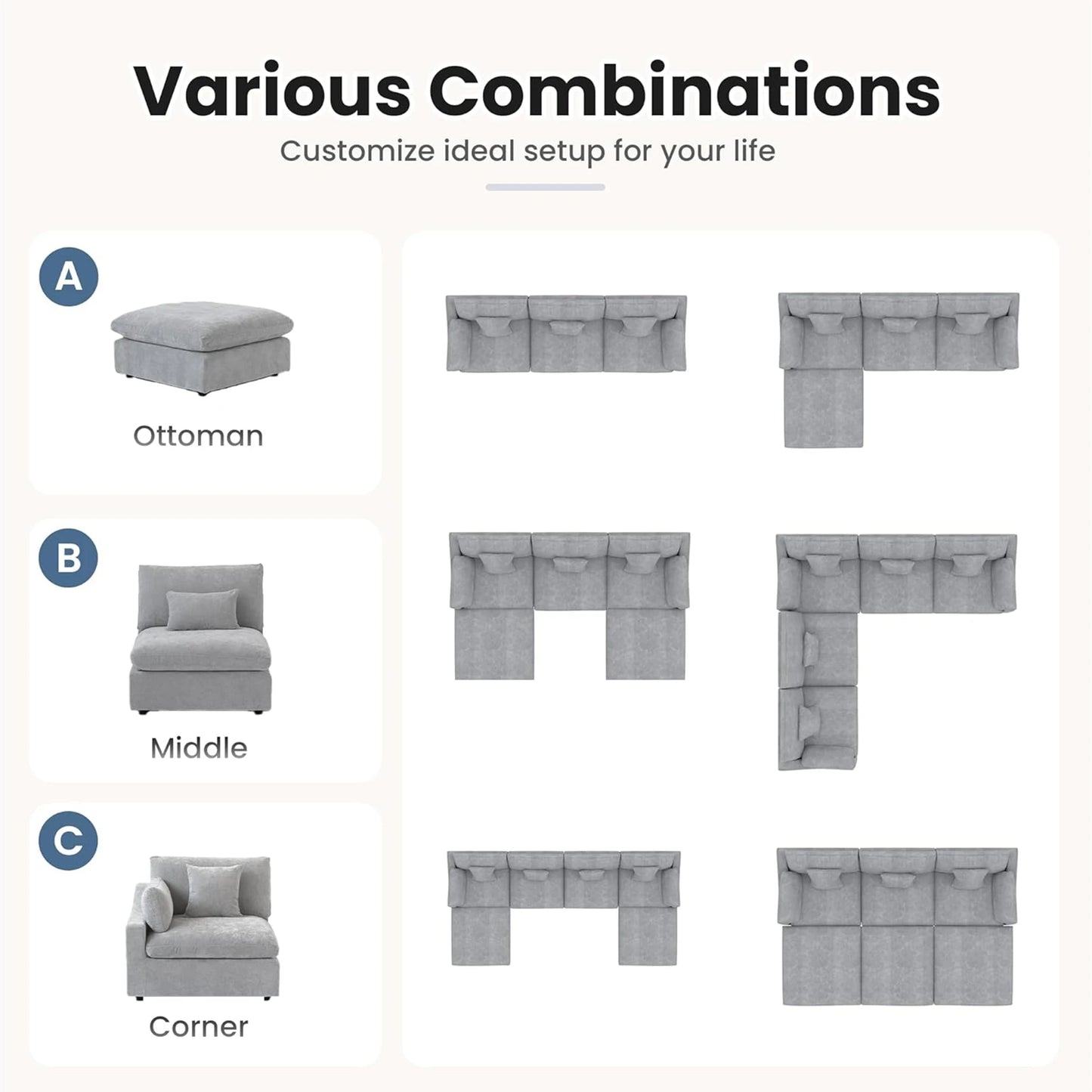 Sdorens Upholstered Premium Contemporary Sectional Sofa Living Room Ushaped Couch