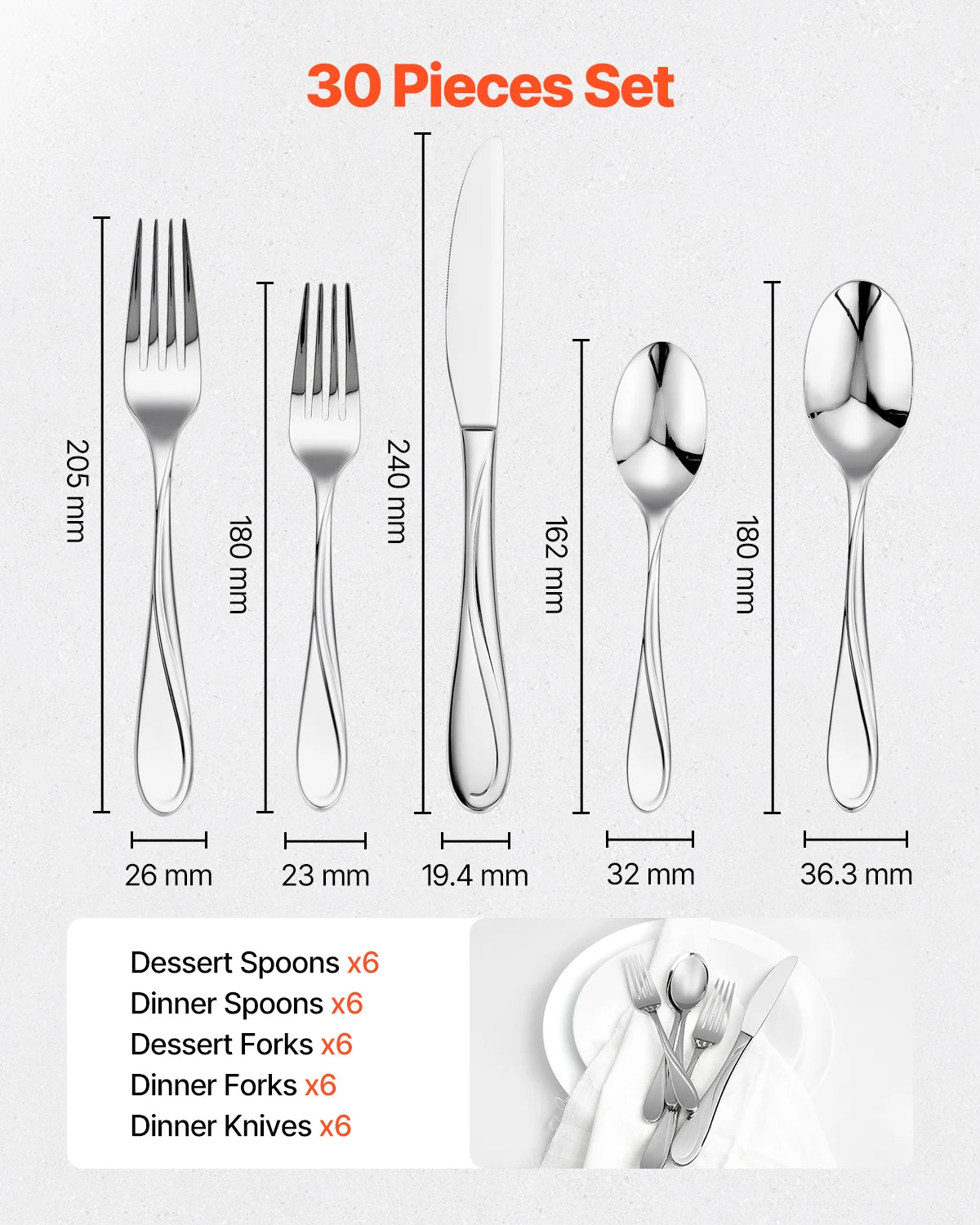 VEVOR Stainless Steel Flatware Set Utensils Mirror Finish