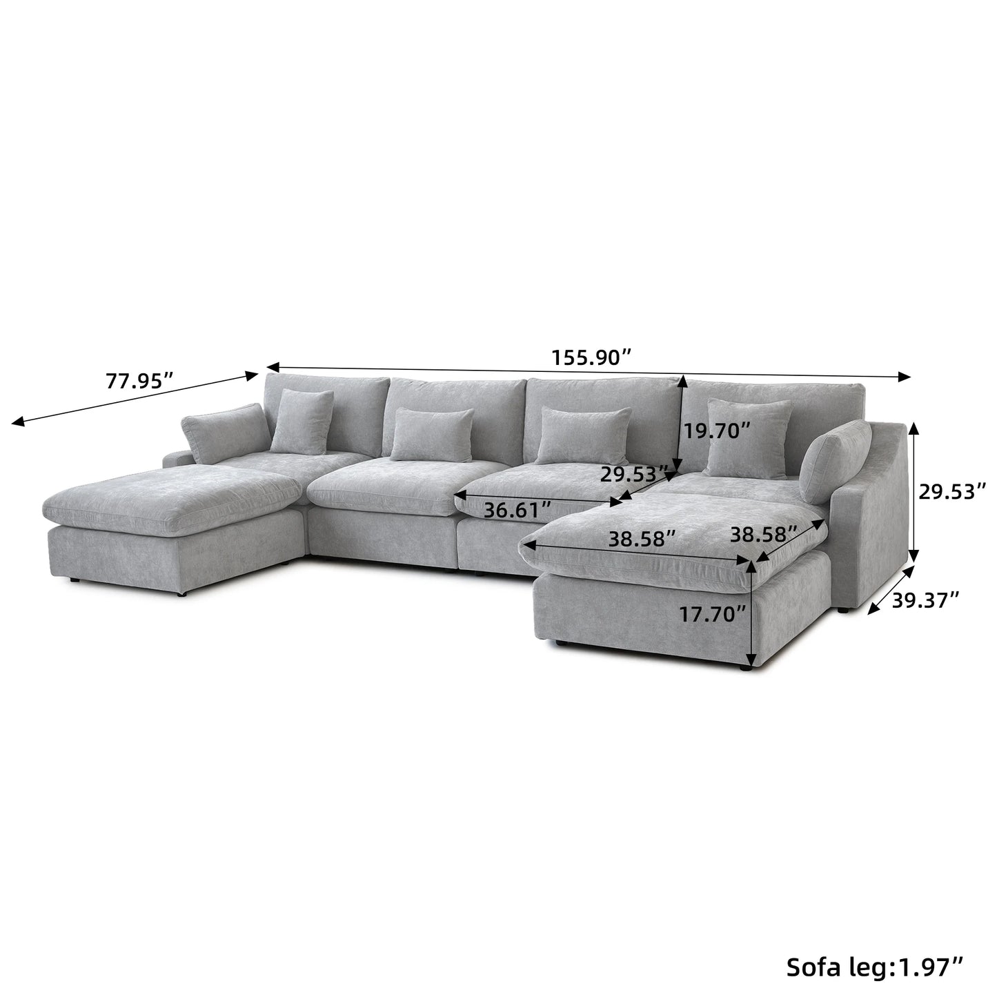 Sdorens Upholstered Premium Contemporary Sectional Sofa Living Room Ushaped Couch