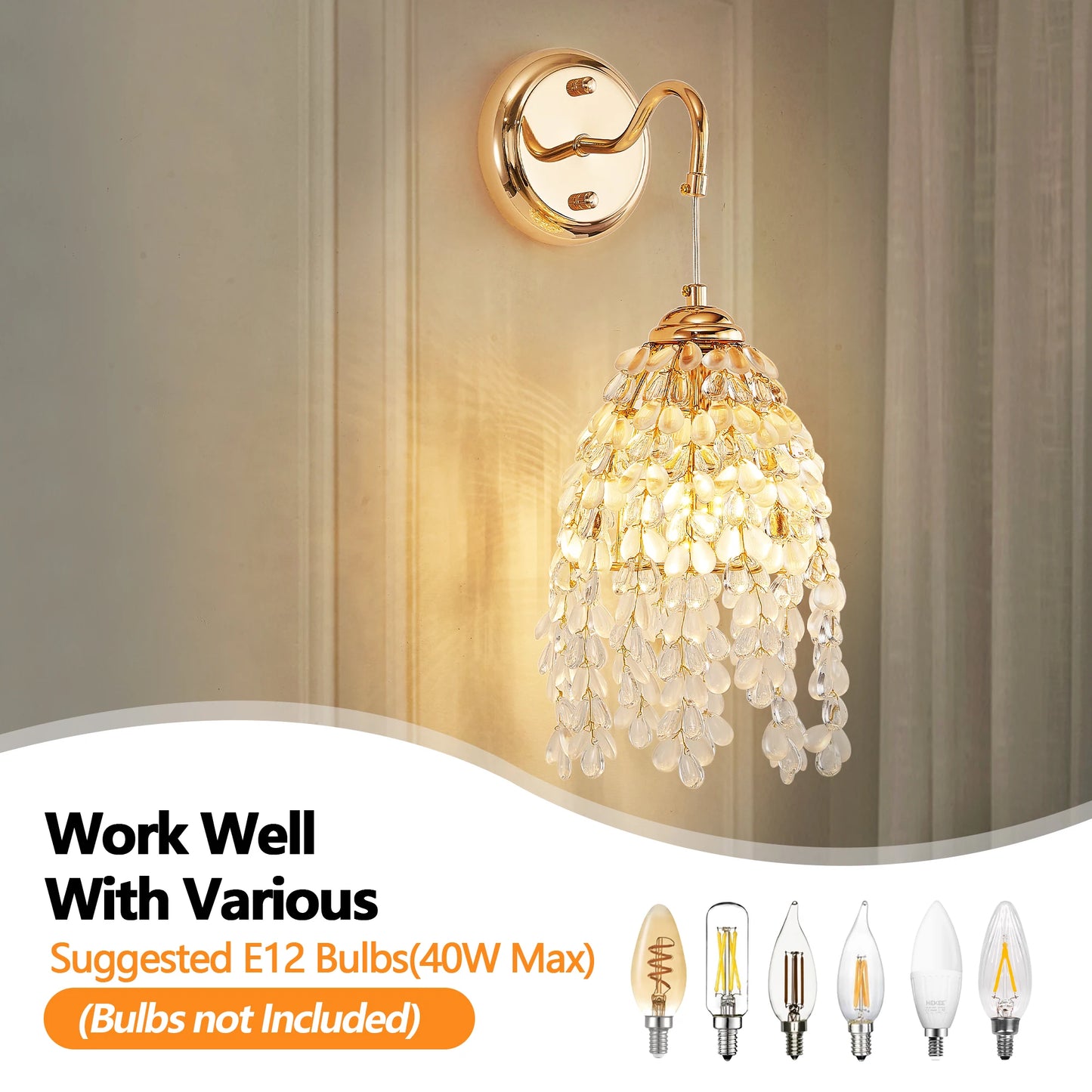 Arlgsite Luxury Set Of 2 Gold Frame Crystal Grape Sconces