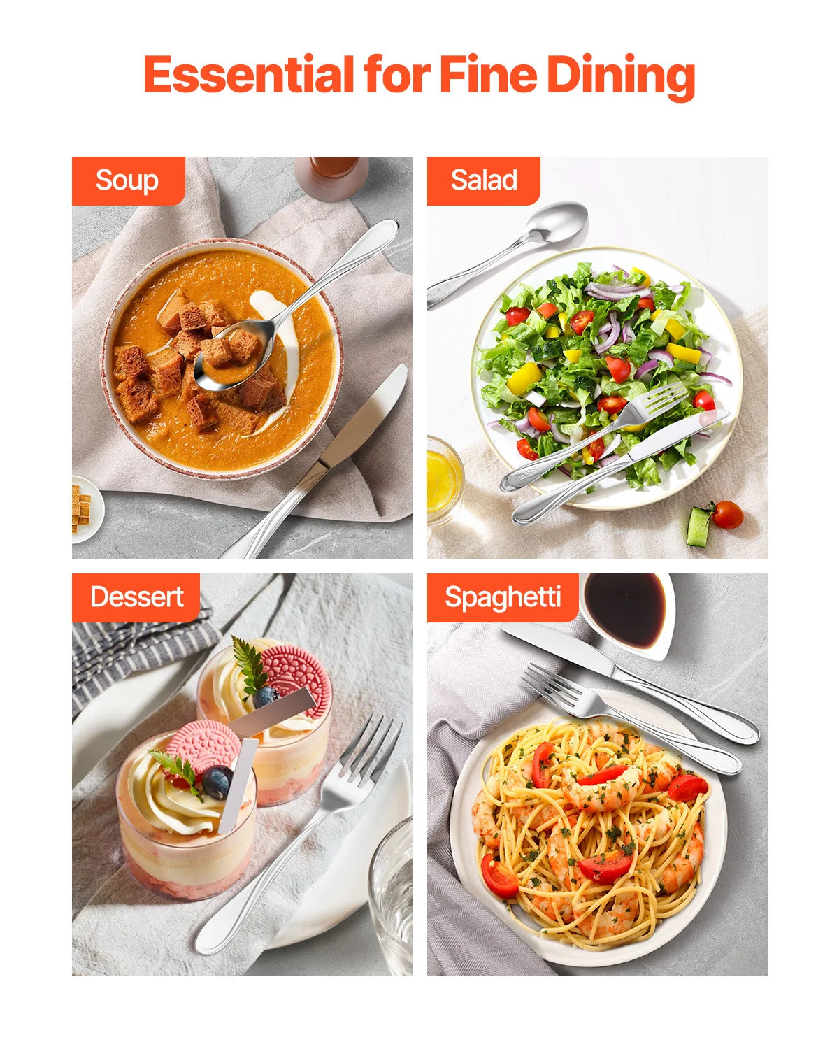 VEVOR Stainless Steel Flatware Set Utensils Mirror Finish