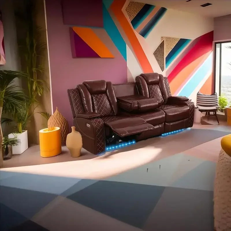 YUJINGXI RPD4 UltraPremiumLeatherUpholstery U Shaped Power Recliner Sofa Set LivingRoom