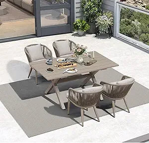 DAFIFY 11 Piece Patio Dining Set Teak Finish Aluminum Frame