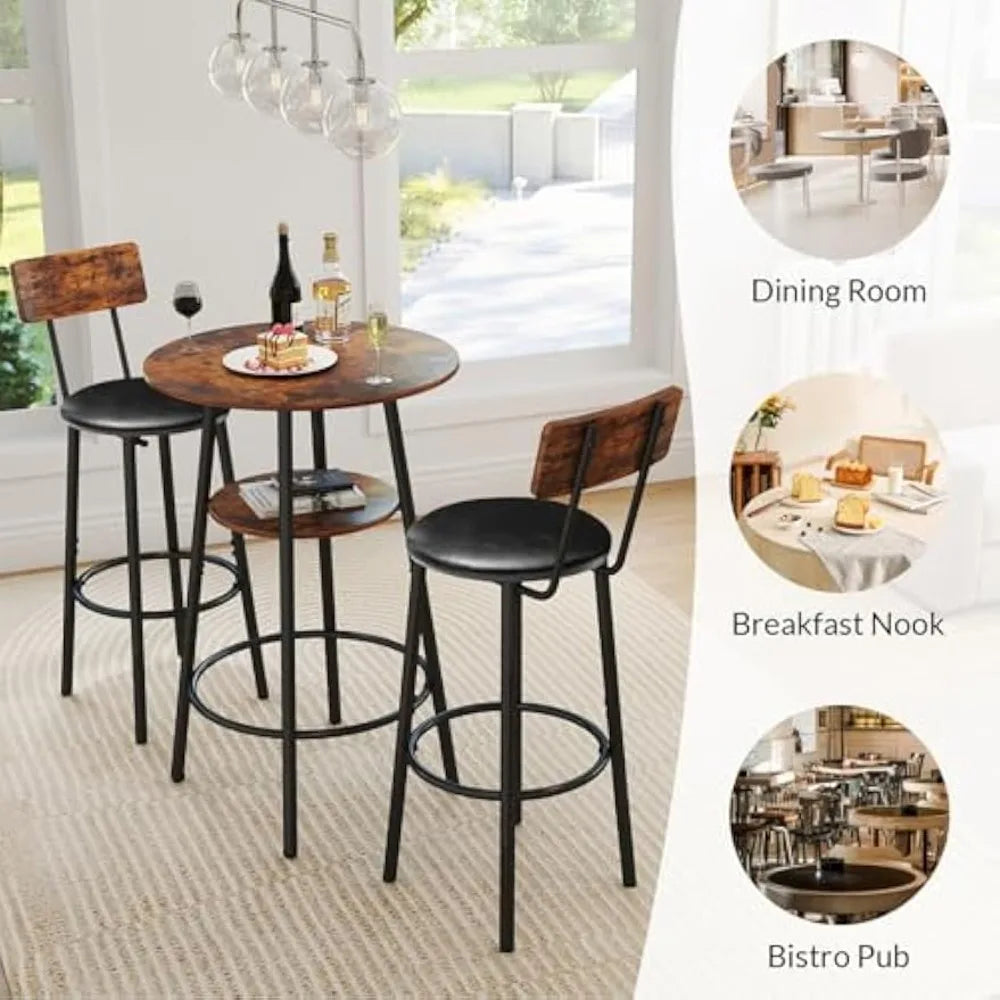 Dafify 3 Piece Round Bar Table and Chair Set
