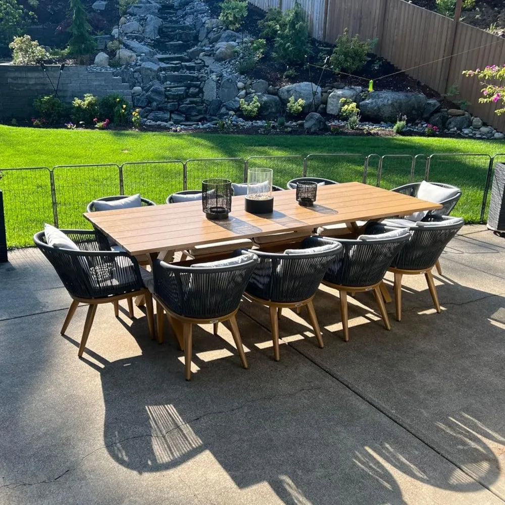 DAFIFY 11 Piece Patio Dining Set Teak Finish Aluminum Frame