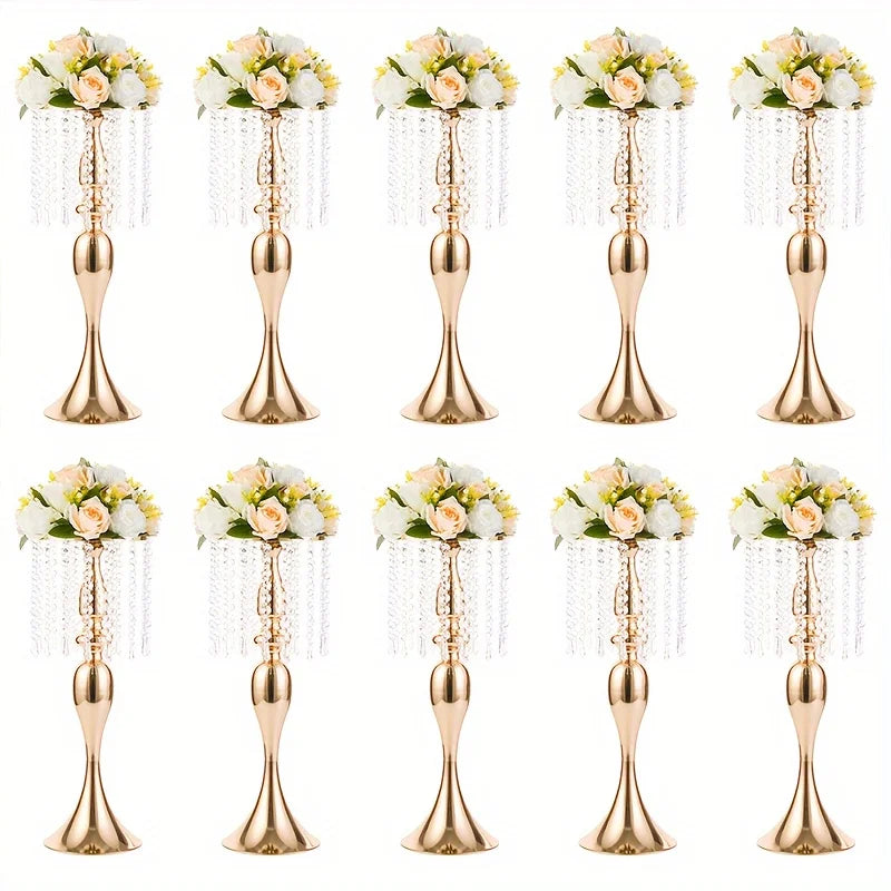 Function Crystal Flower Stand Centerpiece Metal Vase