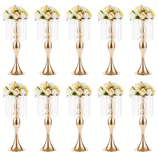 Function Crystal Flower Stand Centerpiece Metal Vase