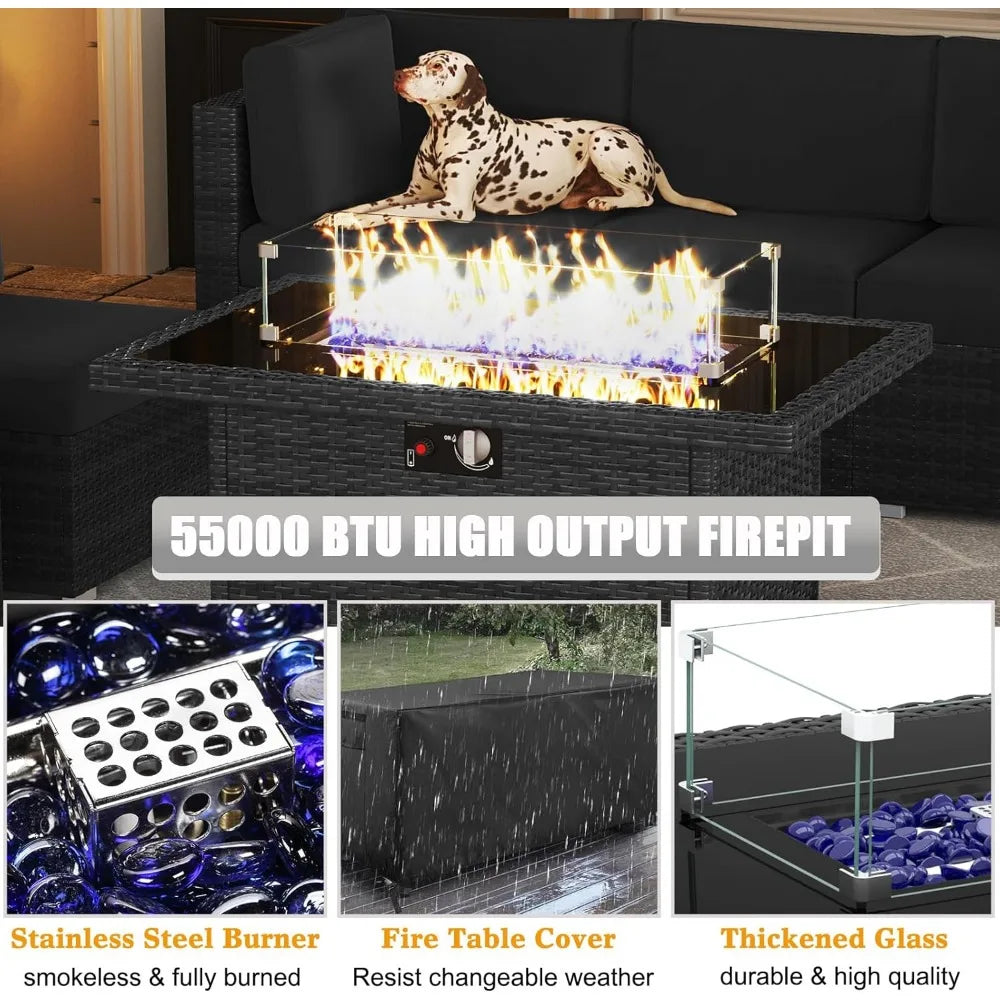 General Patio Furniture Set With Propane Fire Pit Table