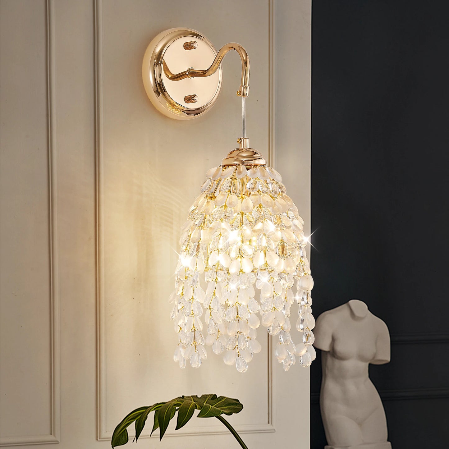 Arlgsite Luxury Set Of 2 Gold Frame Crystal Grape Sconces