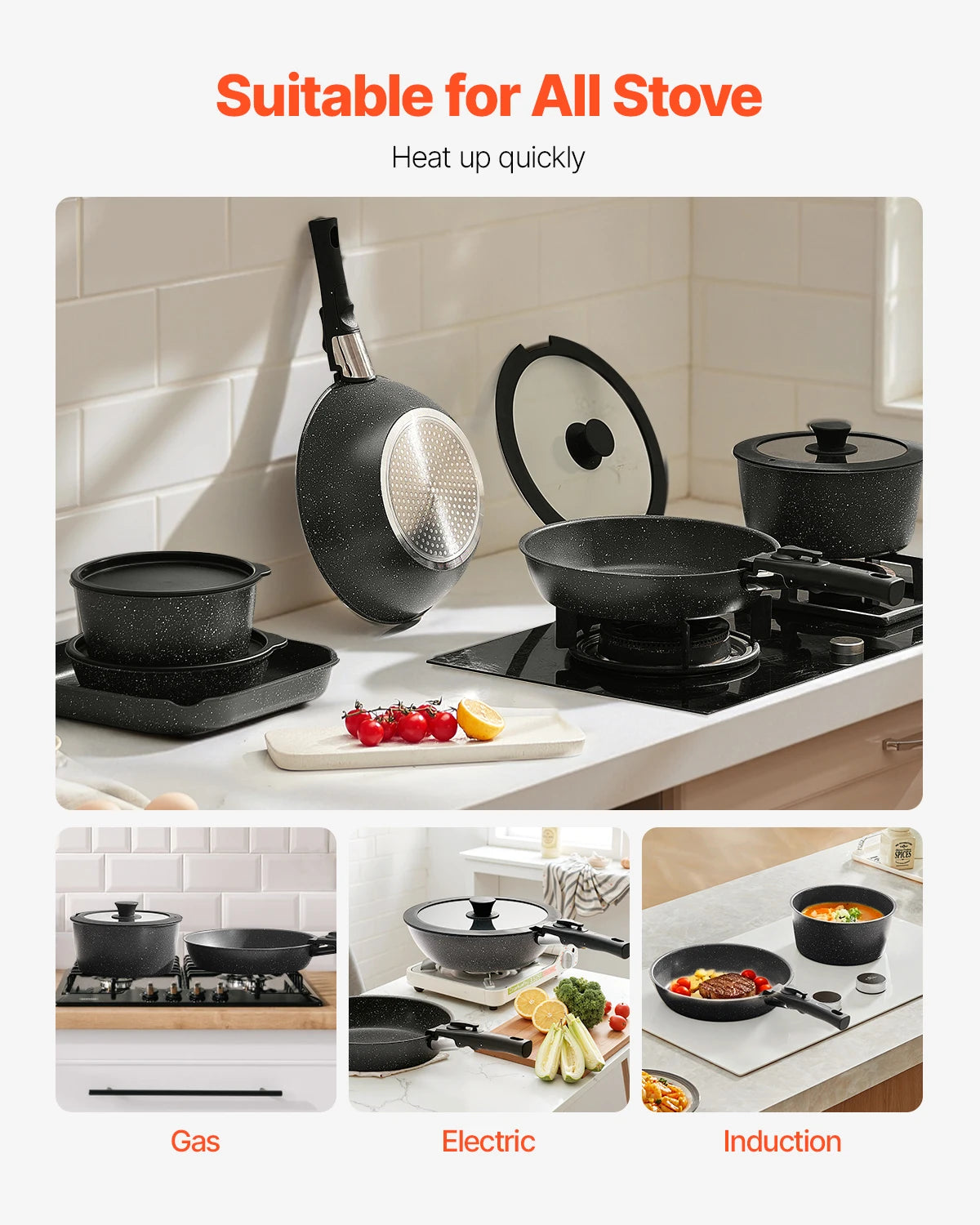 SucceBuy 17 Piece Nonstick Cookware Set Induction Compatible