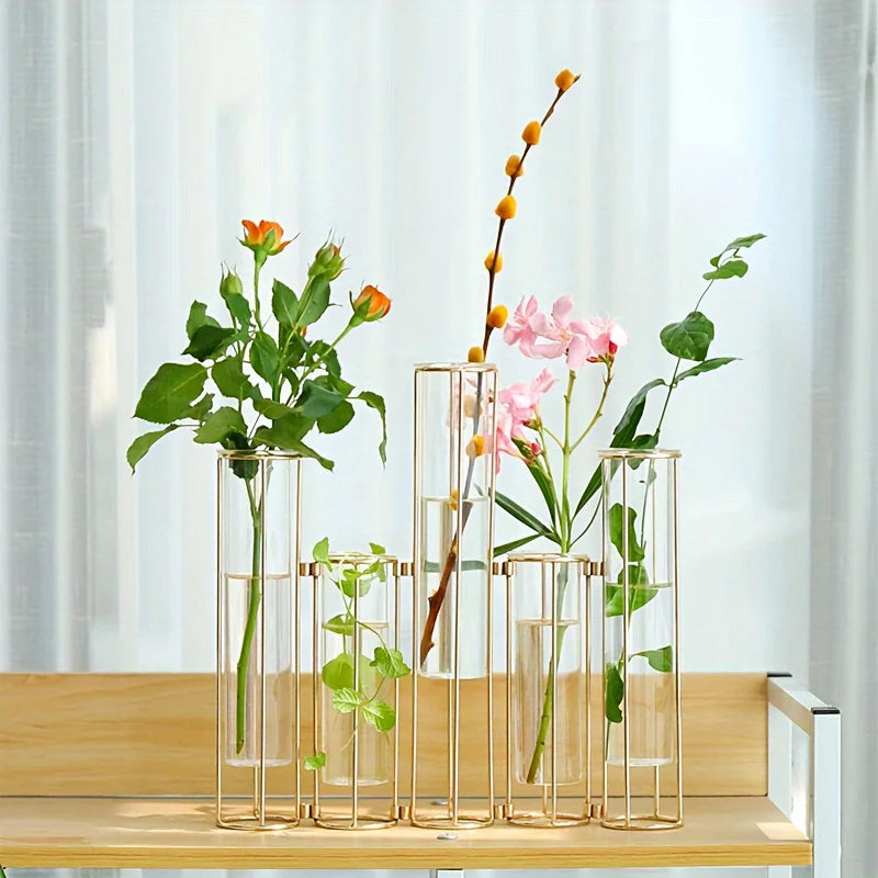 Function Test Tube Vase With 5 Tubes And Metal Stand