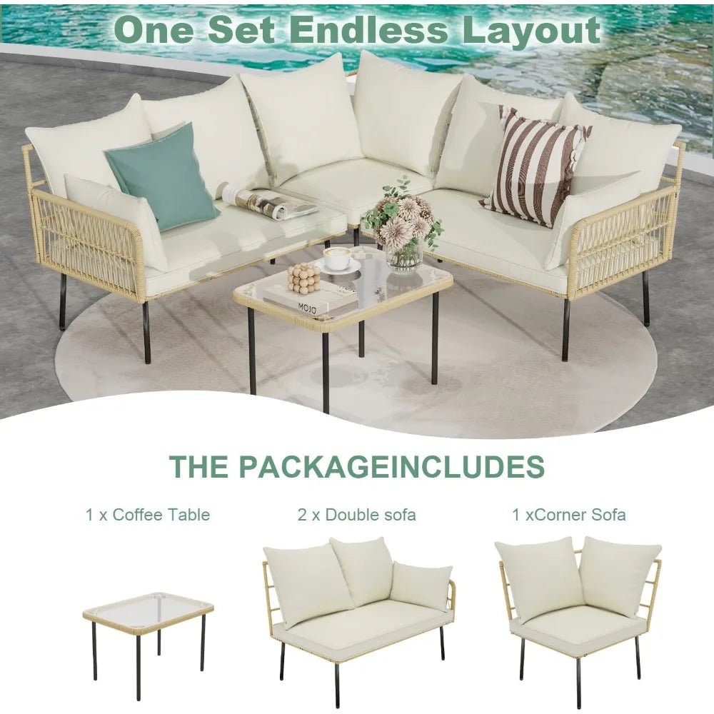 Hign-concerned Wicker 4 Piece Patio Set Outdoor Boho