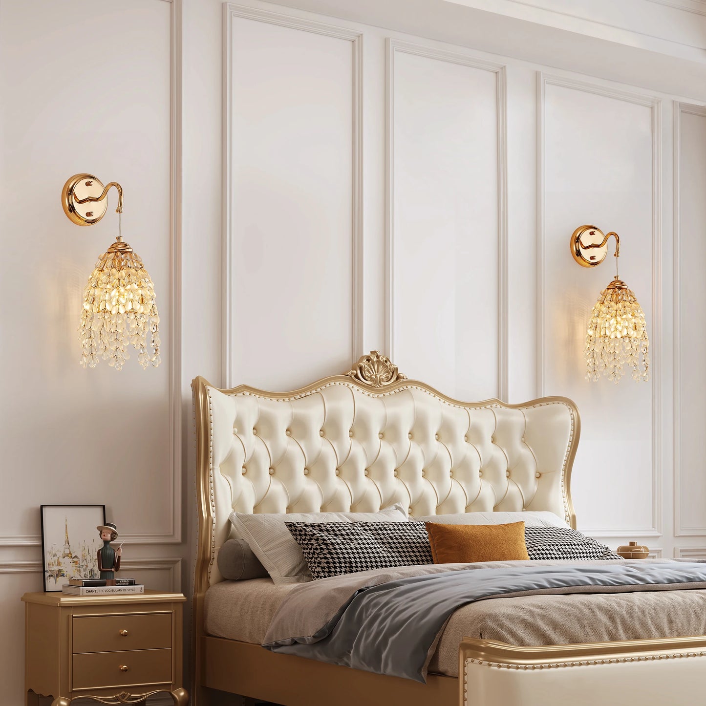 Arlgsite Luxury Set Of 2 Gold Frame Crystal Grape Sconces