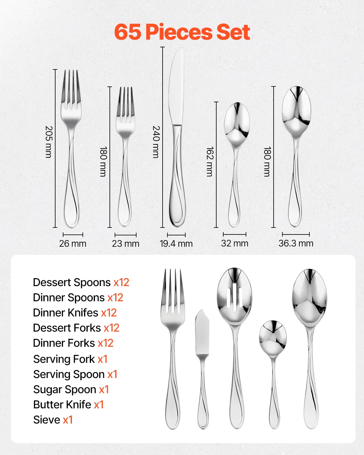 VEVOR Stainless Steel Flatware Set Utensils Mirror Finish