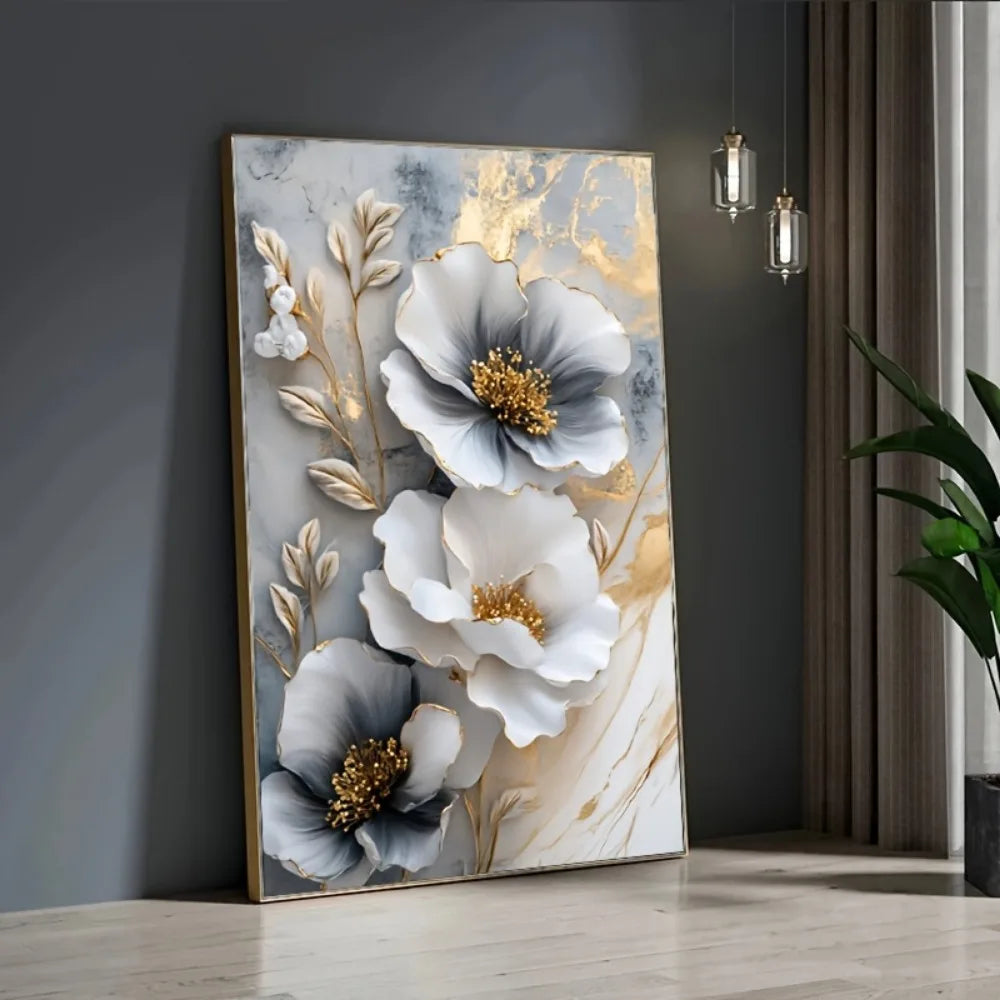 Hign-Concerned Floral Canvas Mural Framed Painting Wall Art