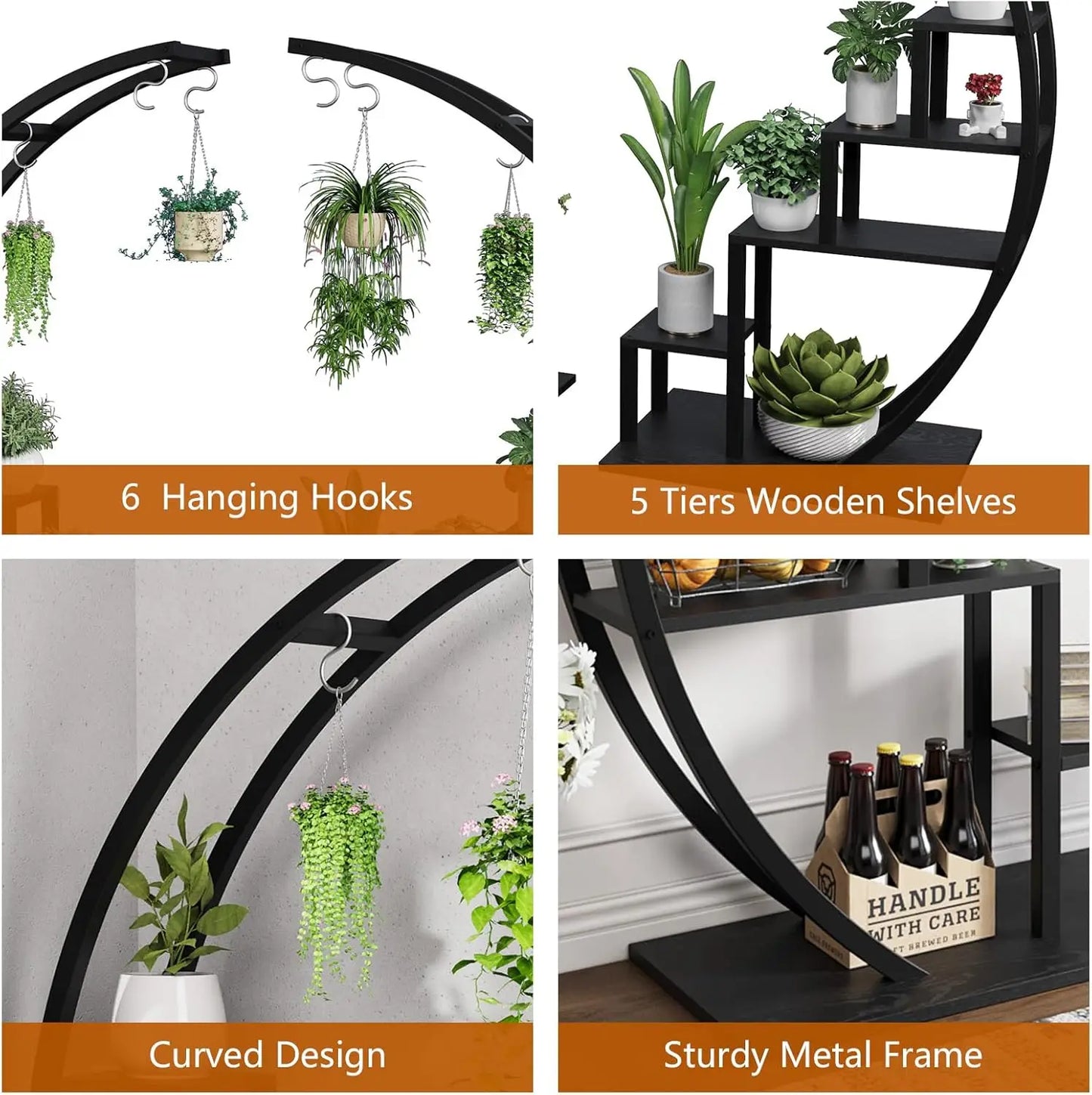 TWISTER.CKH 5-Tier Metal Plant Stand Half Moon Indoor Rack