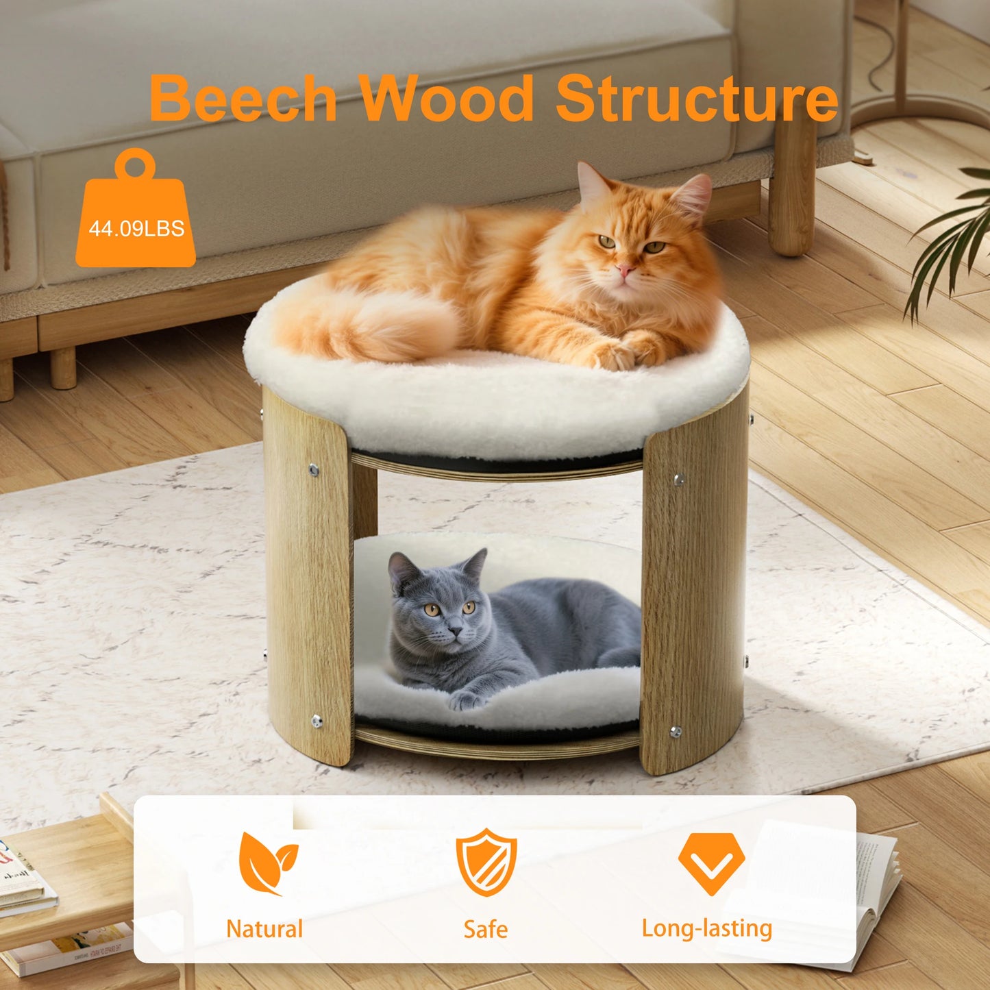 BINGOPAWCN Elevated Cat Tree Bed For Indoor Cats Two Tier