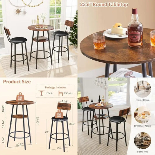 Dafify 3 Piece Round Bar Table and Chair Set
