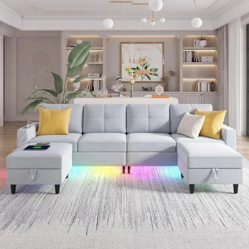 YUJINGXI Modular U Shaped Sectional Sofa Set With Storage Ottomans For Living Rooms