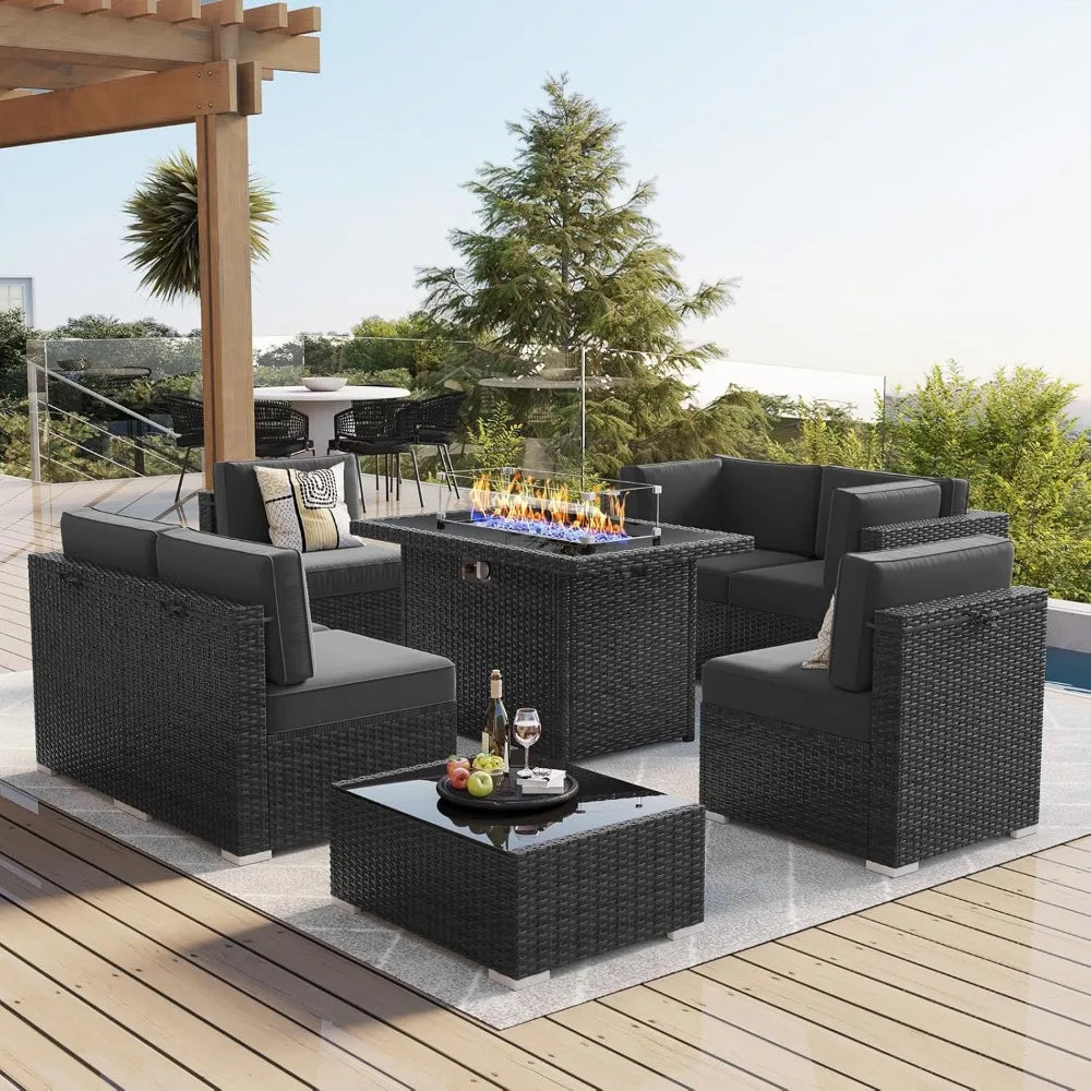 General Patio Furniture Set With Propane Fire Pit Table