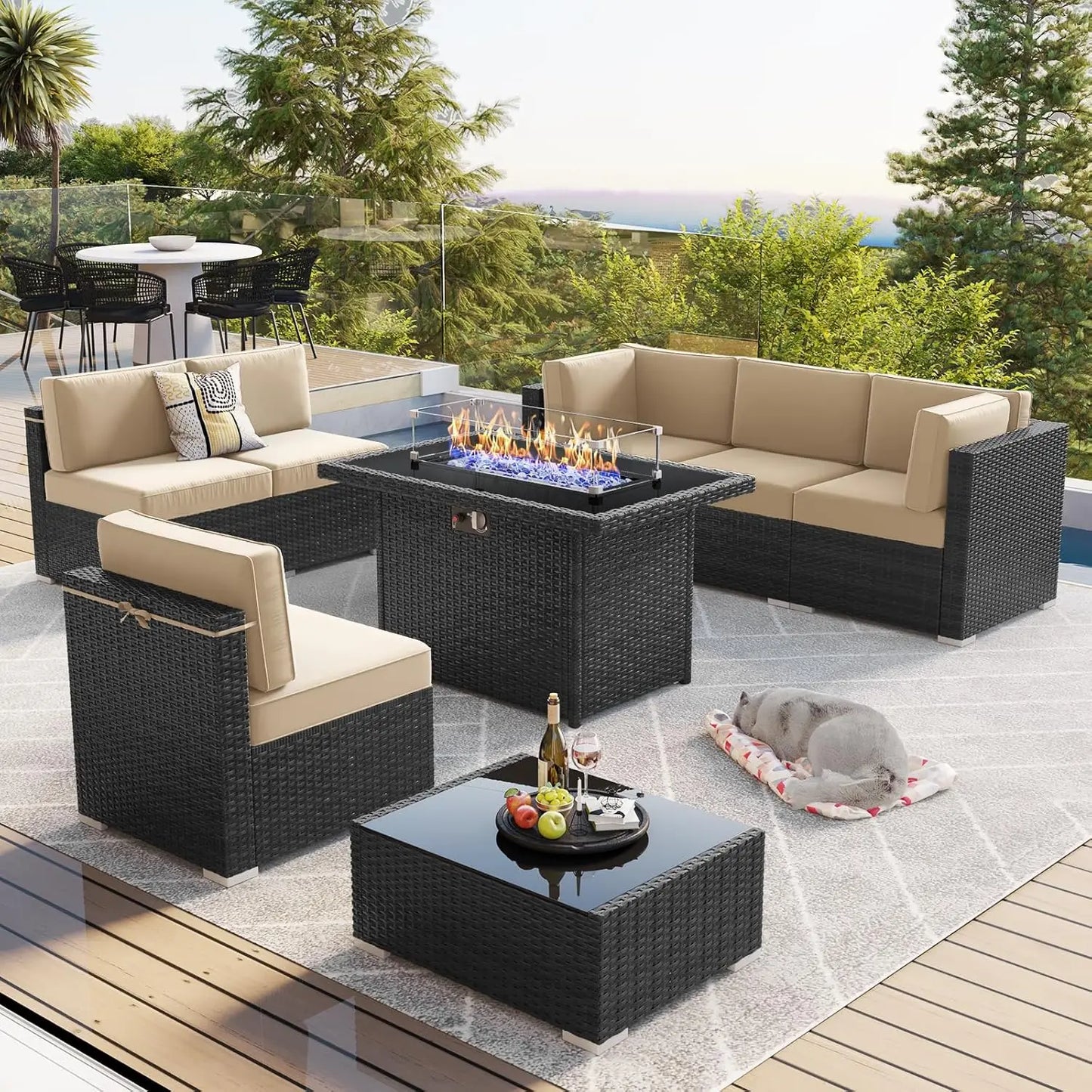 General Patio Furniture Set With Propane Fire Pit Table