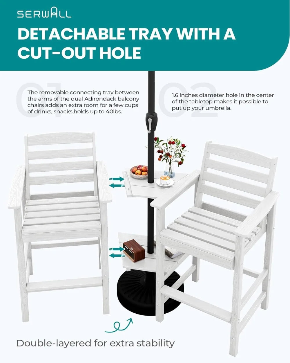 MKDK Tall Adirondack Chairs Set of 2 With Connecting Table