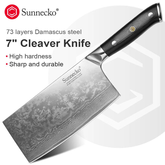 Sunnecko Damascus VG10 Cleaver Knife For Kitchen Professionals