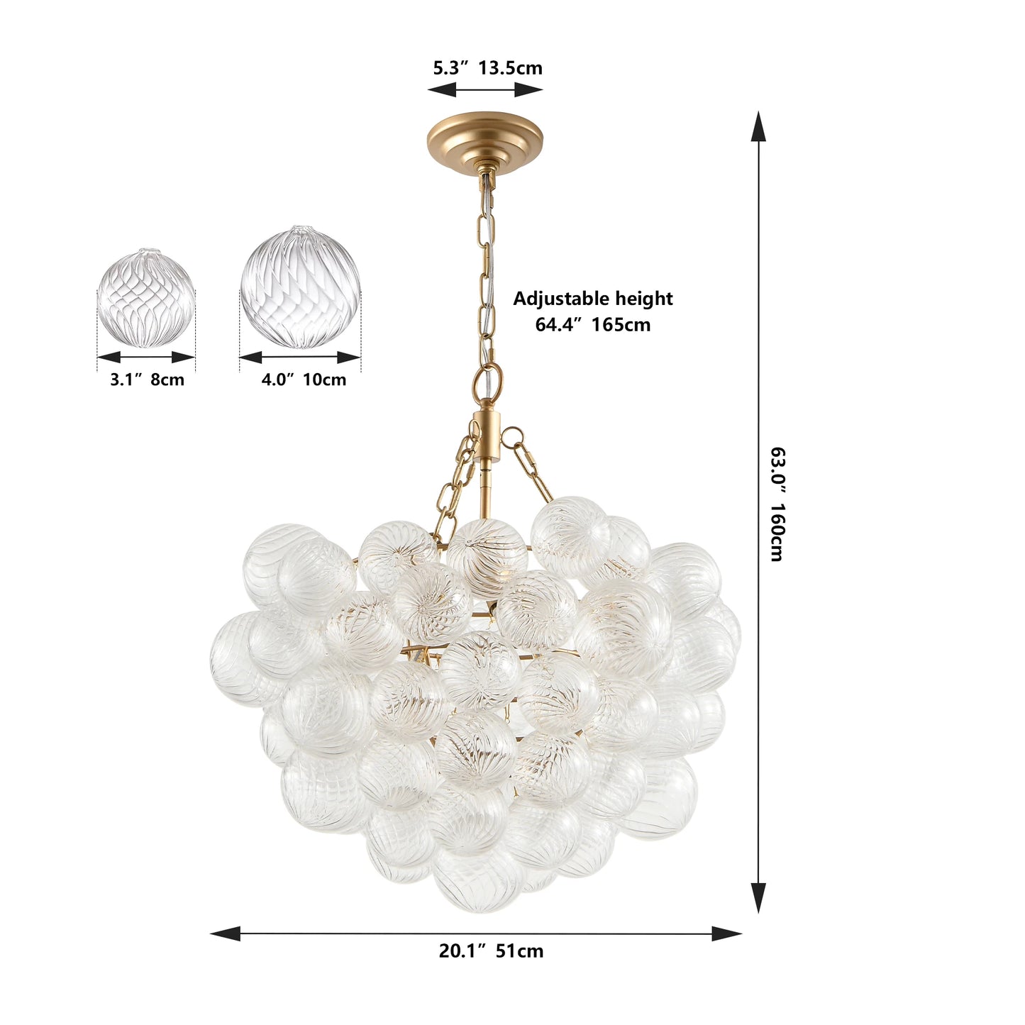 ARLGSITE Pendant Light Chandelier With Glass Globe