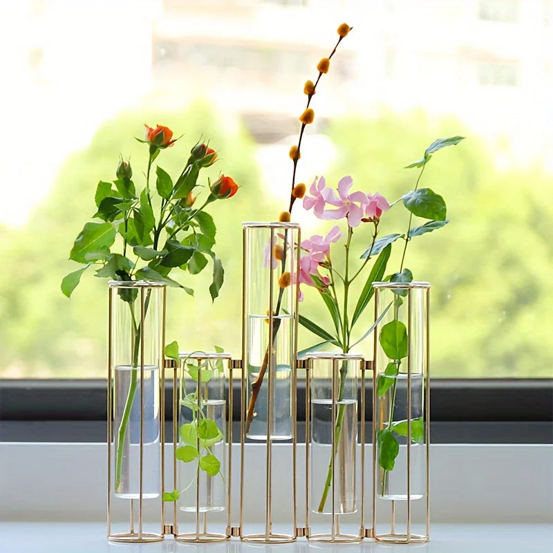 Function Test Tube Vase With 5 Tubes And Metal Stand