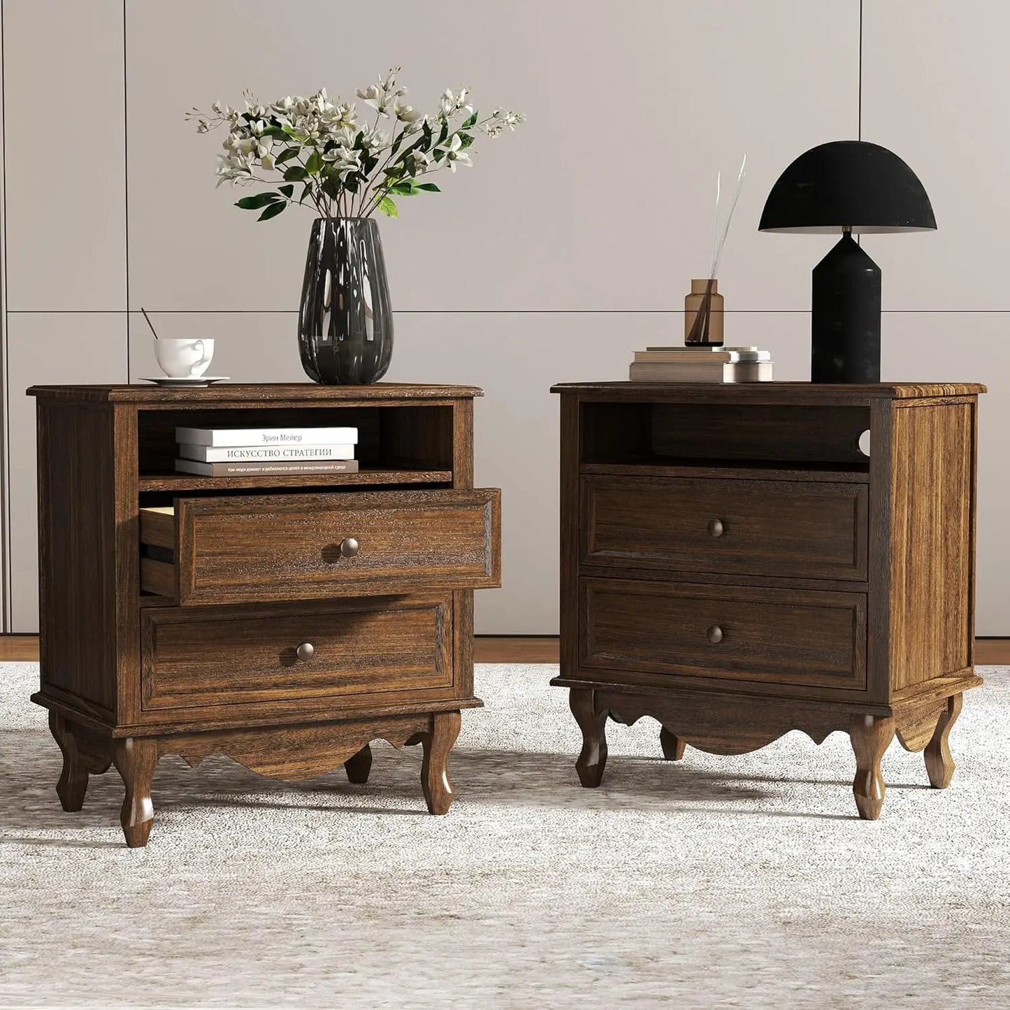 XIAOLANG Solid Wood Nightstands Set of 2 Storage Drawers